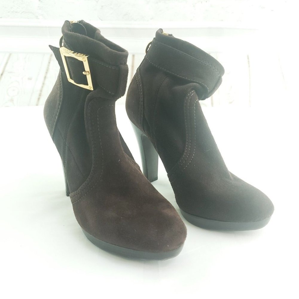 Tory Burch Womens Brown Suede Gold Hardware Buckle Ankle Strap Booties Size 6M